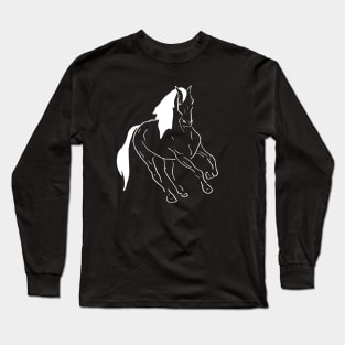 White line art running horse Long Sleeve T-Shirt